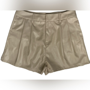 Shinestar High Waist Faux Vegan Leather Beige Shorts.‎ Size L NWT